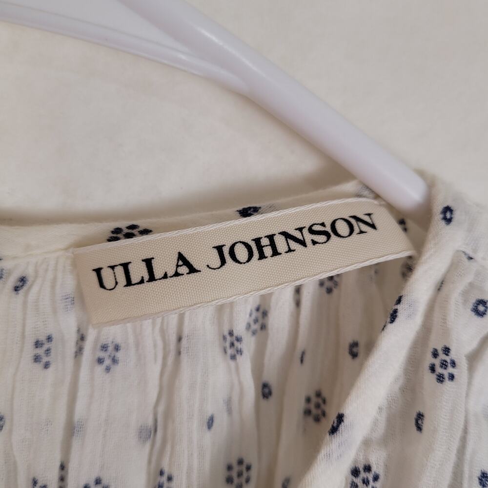 Ulla Johnson white blue ditzy print tie back babydoll top Size 4 Boho Feminine - Picture 5 of 10